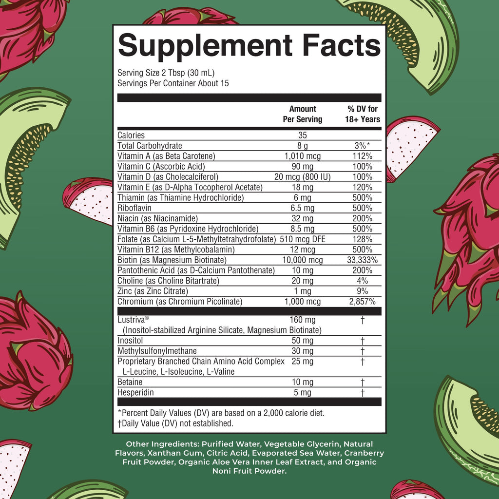 Liquid Morning Multivitamin + Hair Growth (Dragon Fruit Melon) 15.22oz