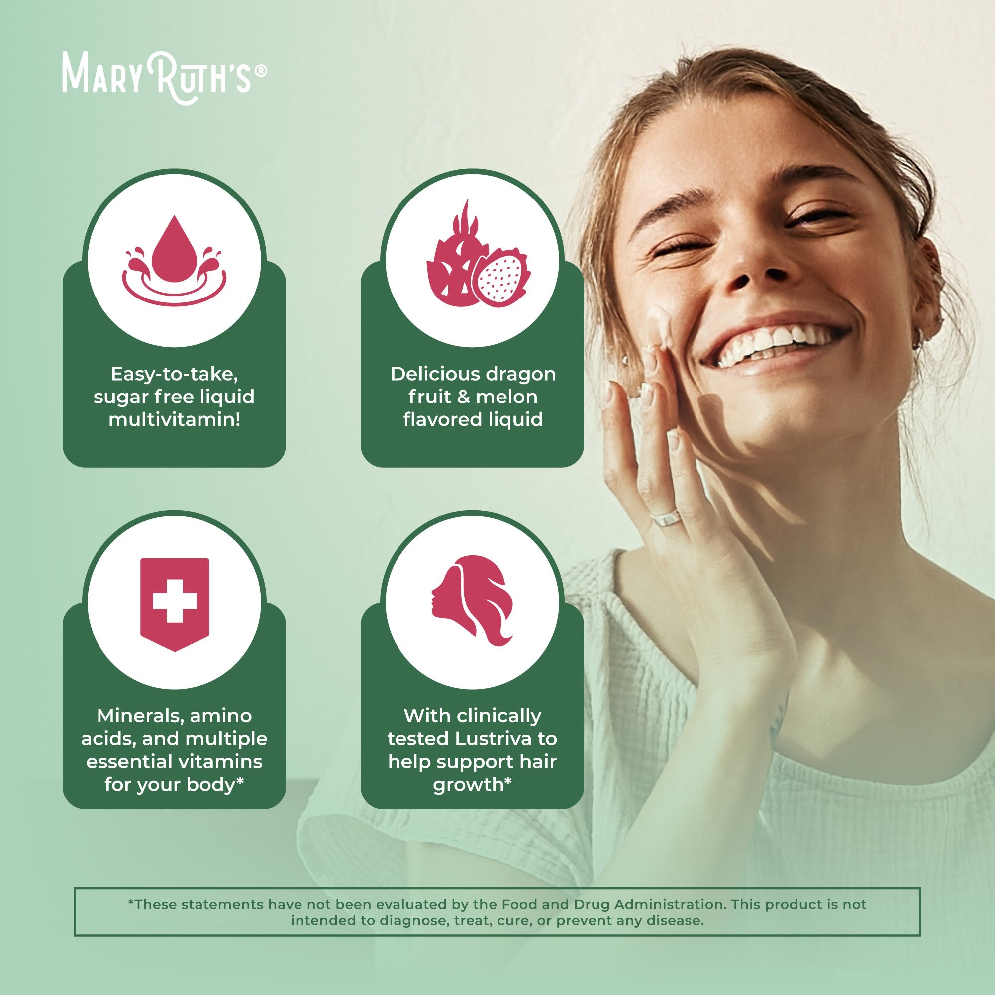 Liquid Morning Multivitamin + Hair Growth (Dragon Fruit Melon) 15.22oz