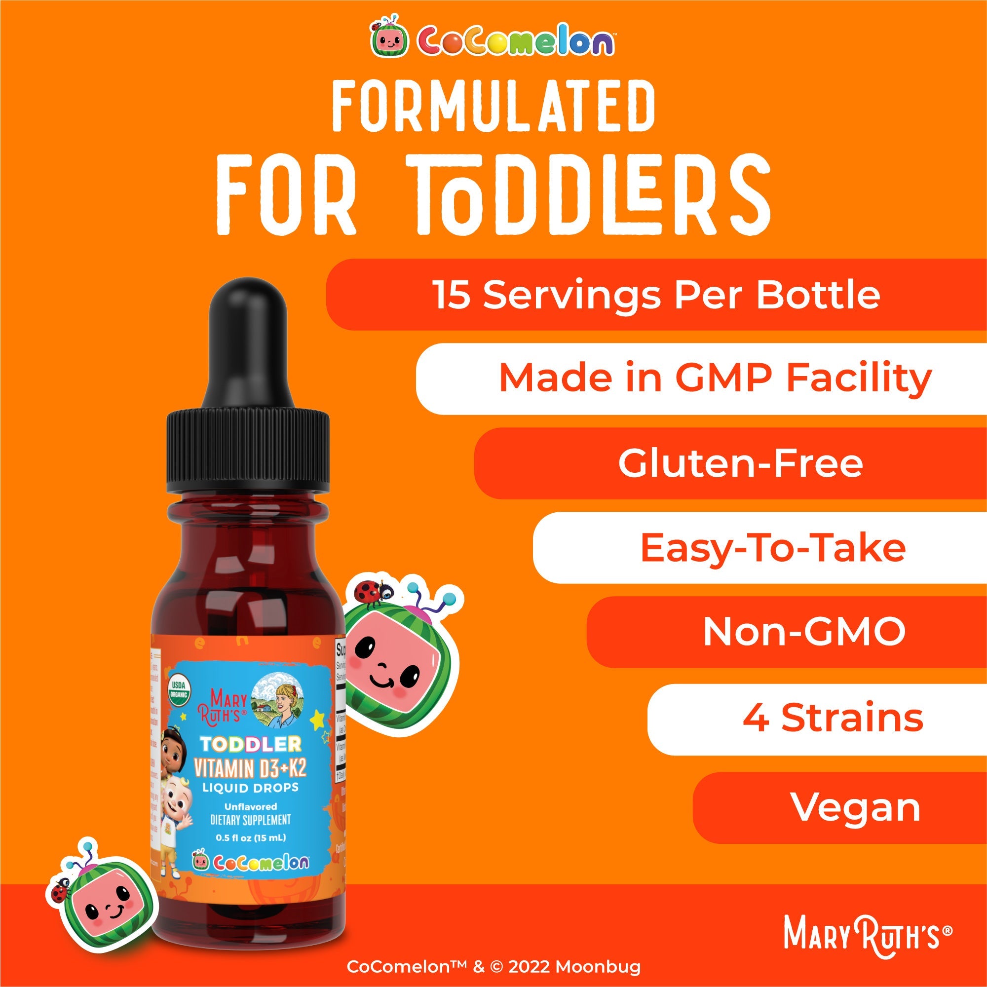 CoComelon Organic Toddler Vitamin D3+K2 Liquid Drops