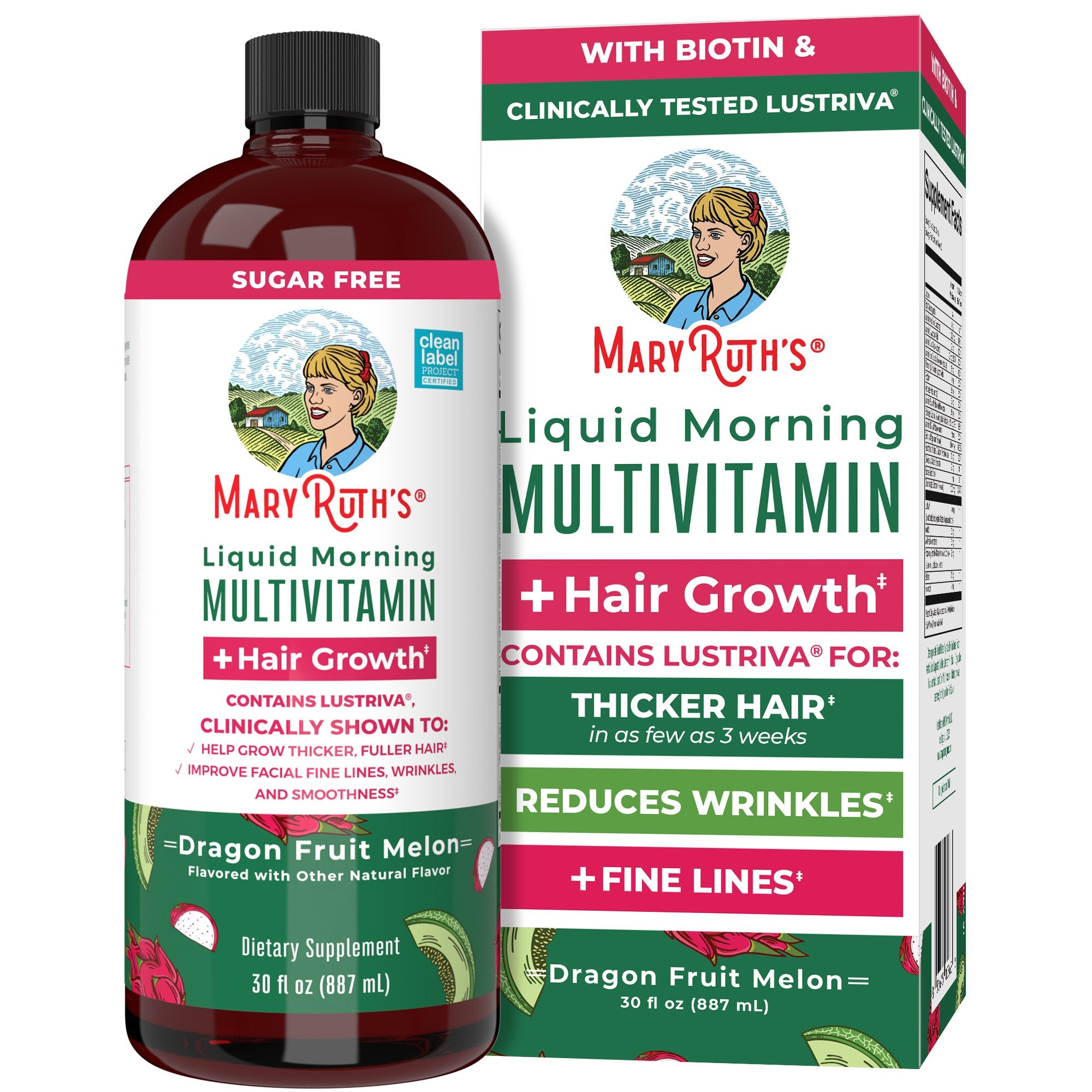 Liquid Morning Multivitamin + Hair Growth (Dragon Fruit Melon)